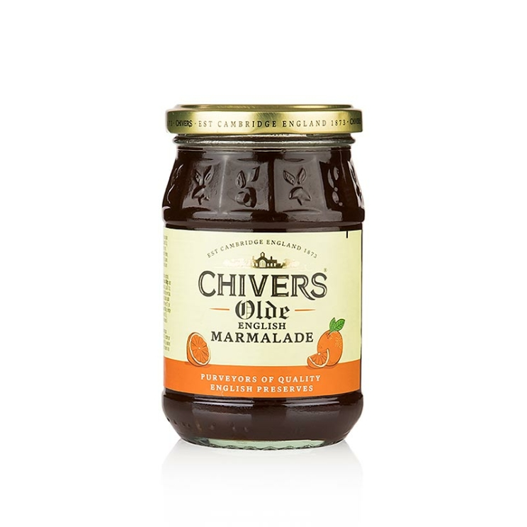 Orangen Marmelade mit grob geschnittener Orangenschale, dunkel & herb, Chivers, 340 g