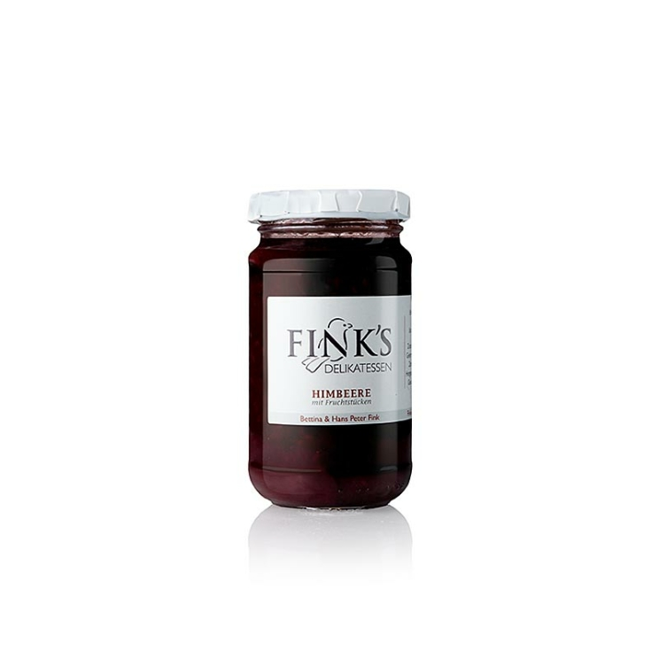 Himbeer Leichtkonfitüre mit Fruchtstücken, Fink´s Delikatessen, 220 g