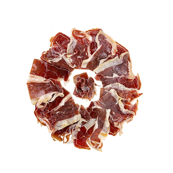 Ib&eacute;rico Cebo Hinterschinken
					50 % Iberico, mind. 36 Monate, geschnitten, 100 g
				