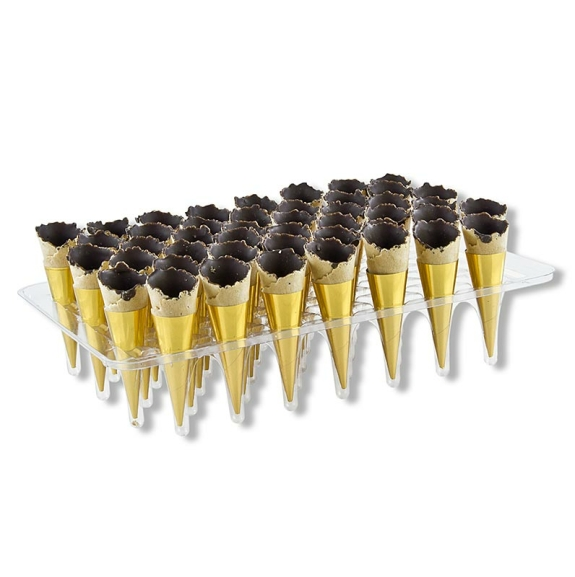 Mini-Waffelh&ouml;rnchen
					mit Schokoladenglasur, Goldmanschette, &oslash; 3x7cm, 1,2 kg, 180 St
				