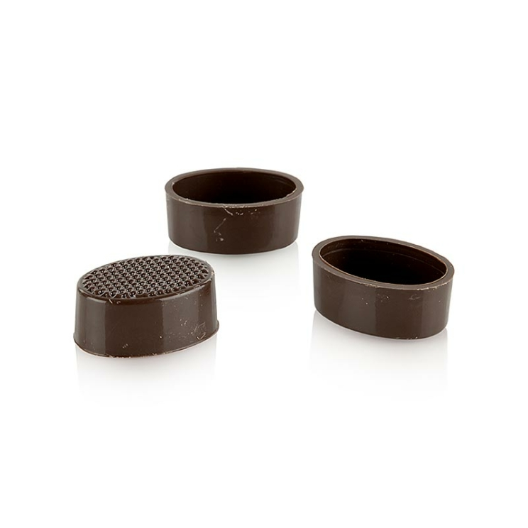 Ovale Pralinenschalen Zartbitterschokolade Läderach, 33 mm x 24 mm, 13 mm hoch, 784 Stück
