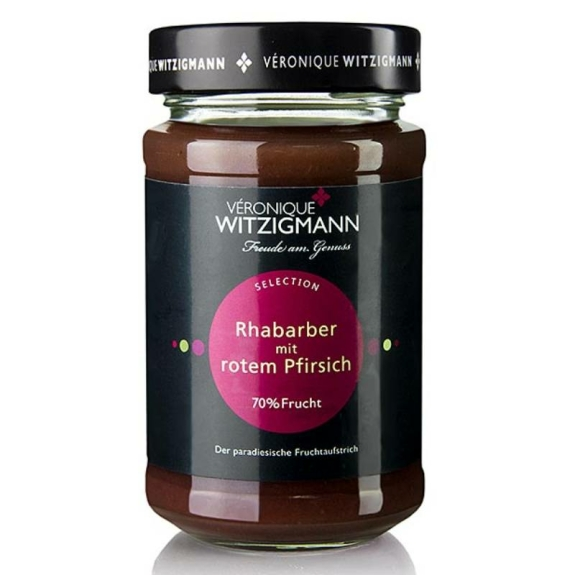 Rhabarber mit rotem Pfirsich
					Fruchtaufstrich, 70 % Frucht, V&eacute;ronique Witzigmann, 225 g
				