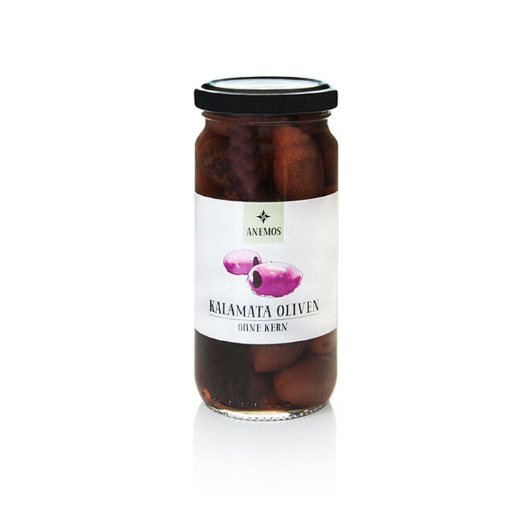 Schwarze Kalamata Oliven ANEMOS, ohne Kern in Lake, 227 g
