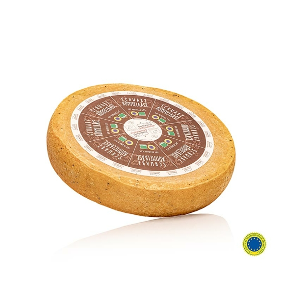 Schwarzk&uuml;mmelk&auml;se
					halbfester Schnittk&auml;se, ganzer Laib, BIO, 3 kg
				